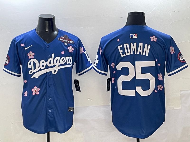 Men Los Angeles Dodgers 25 Edman Blue Sakura Edition 2025 Nike MLB Jersey style 5
